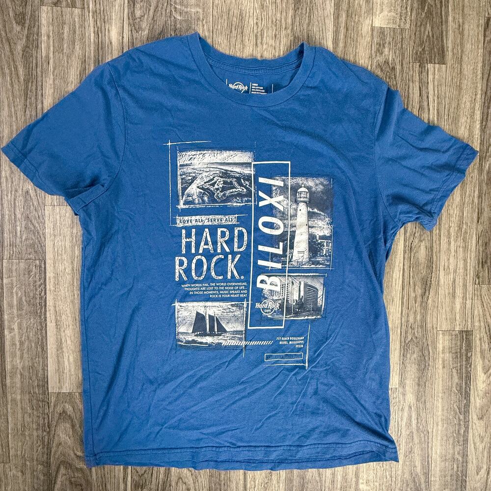 Hard Rock Cafe Blue Graphic Logo Tee Souvenir Band Rock Music Shirt